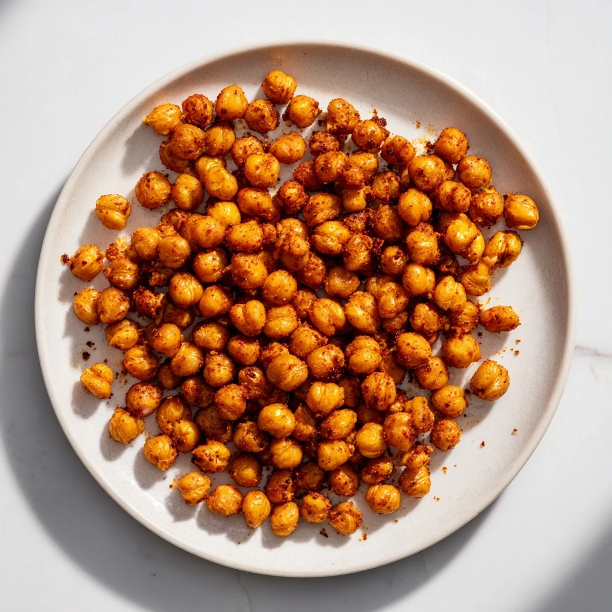 Golden-brown Spicy Roasted Chickpeas with cumin: a crispy, savory snack ready for healthy eating.