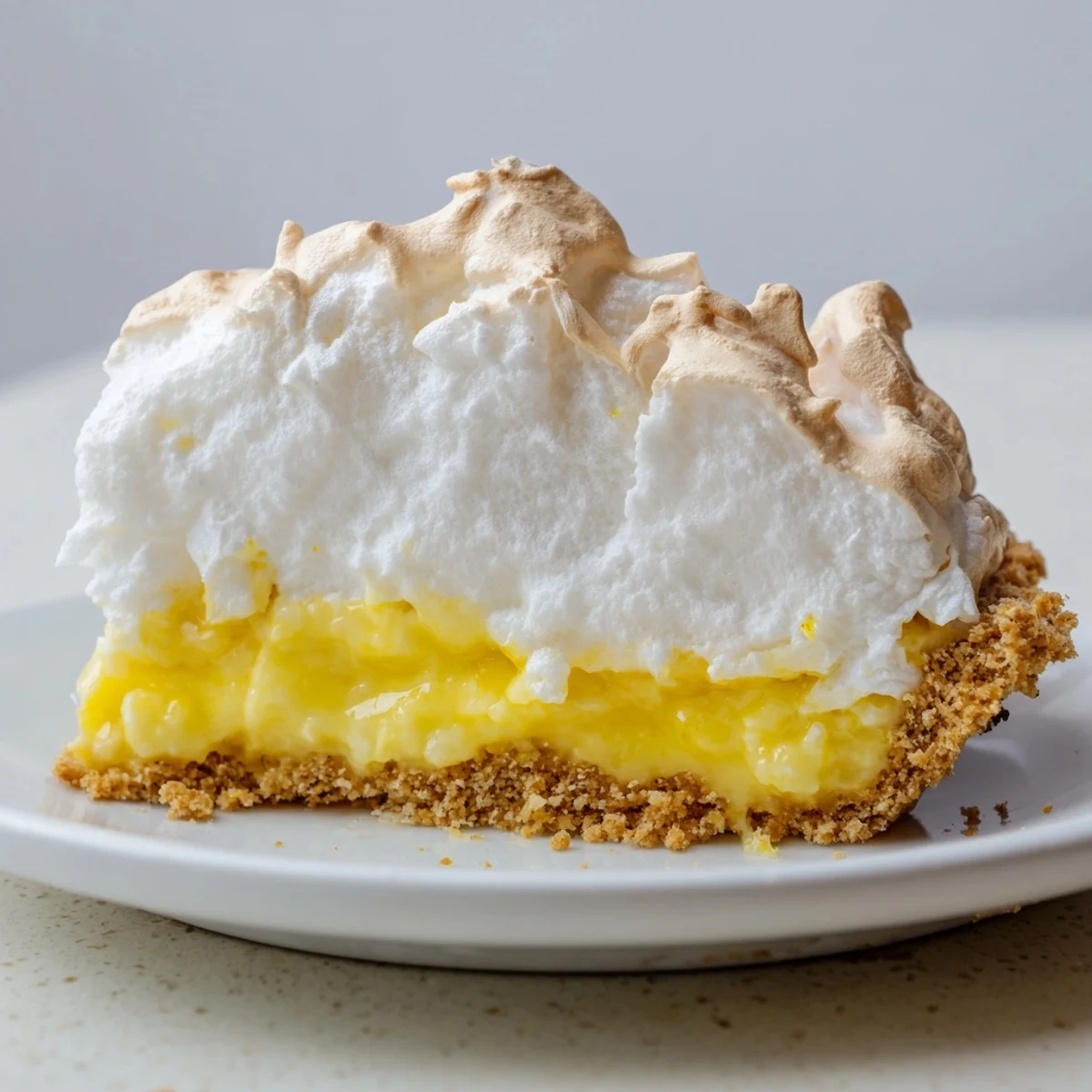 A slice of Lemon Meringue Pie, showcasing a perfect balance of tart lemon & sweet meringue.
