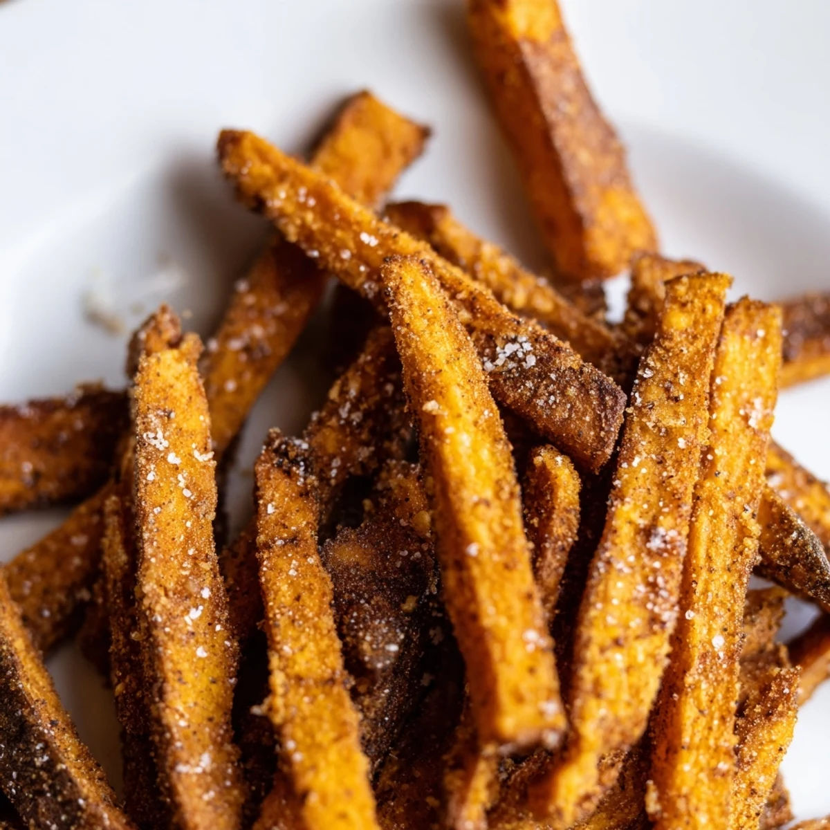 Freshly cooked Crispy Air Fryer Sweet Potato Fries on a plate, ready to be enjoyed as a healthy side dish.
