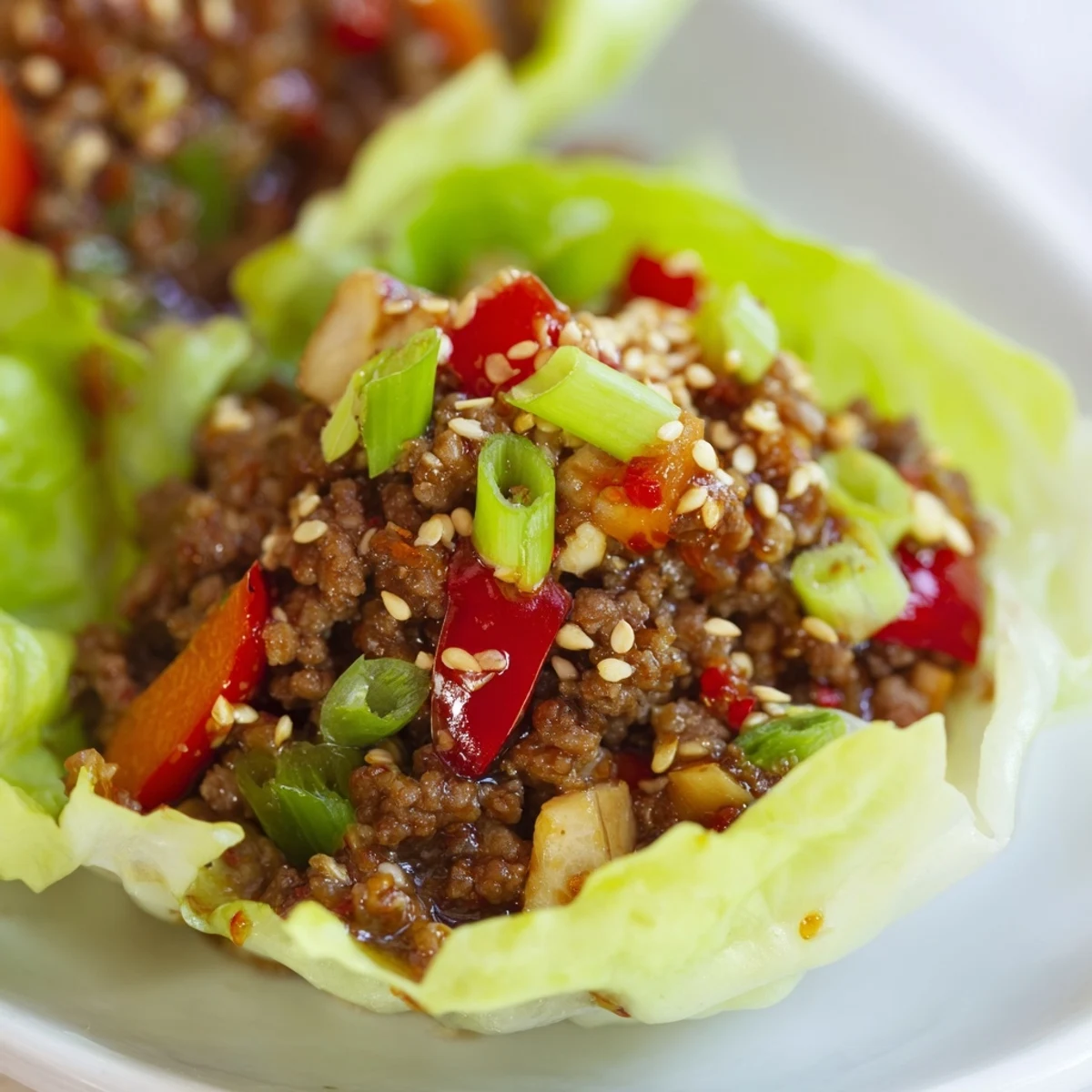 Tender ground beef simmered in savory-sweet hoisin sauce with fresh ginger and garlic, spooned into crisp lettuce cups for a handheld meal.