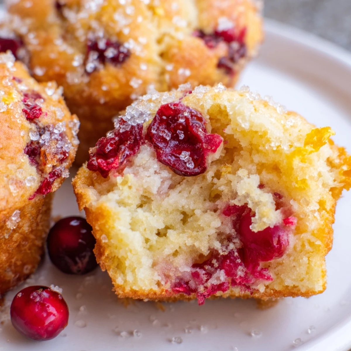 Freshly baked Cranberry Orange Muffins are served on a platter with tea for breakfast.