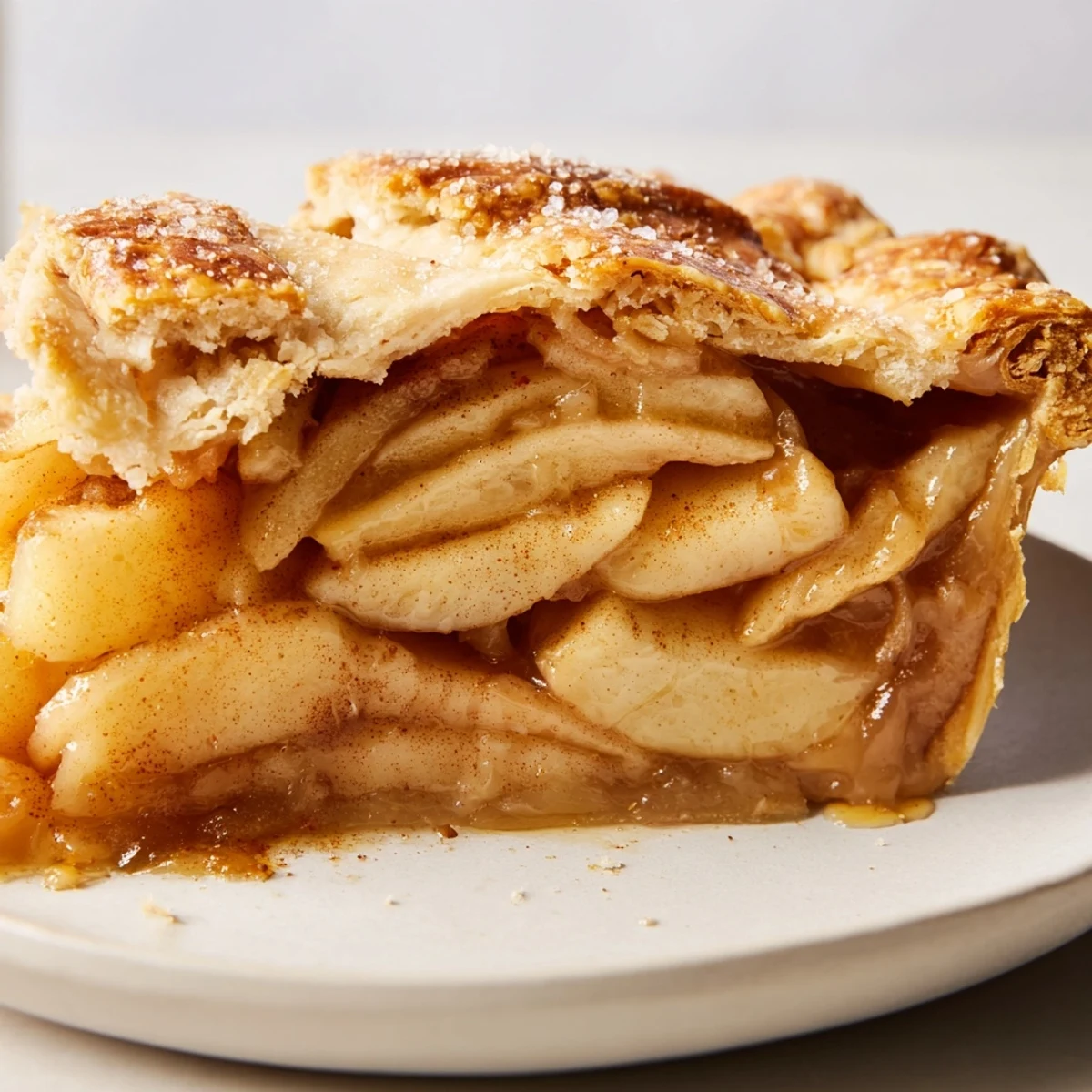 Freshly baked Spiced Apple Pie with a golden, flaky crust and bubbly cinnamon-spiced filling, served warm with a scoop of vanilla ice cream.