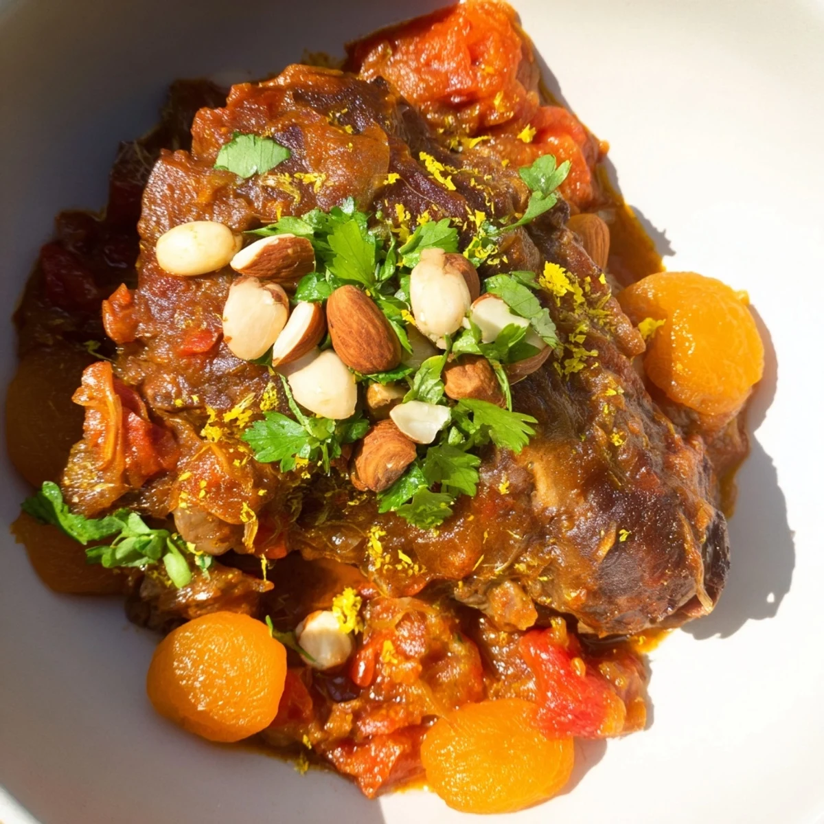 Golden-brown lamb pieces glisten with spices before joining apricots in this Slow Cooker Moroccan Lamb Tagine bubbling in the slow cooker.