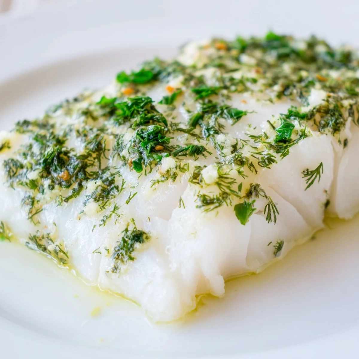 Sizzling Baked Cod with Herb Butter served alongside roasted vegetables on a rustic dinner table.