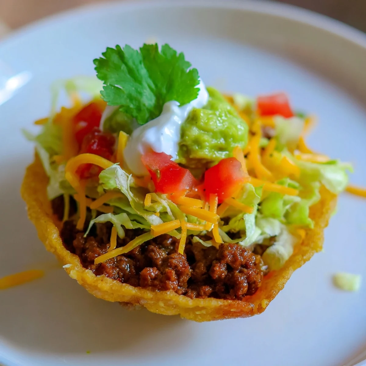 Golden-brown Big Game Mini Tacos arranged on a platter, topped with shredded cheese, lettuce, sour cream, and a dollop of guacamole.