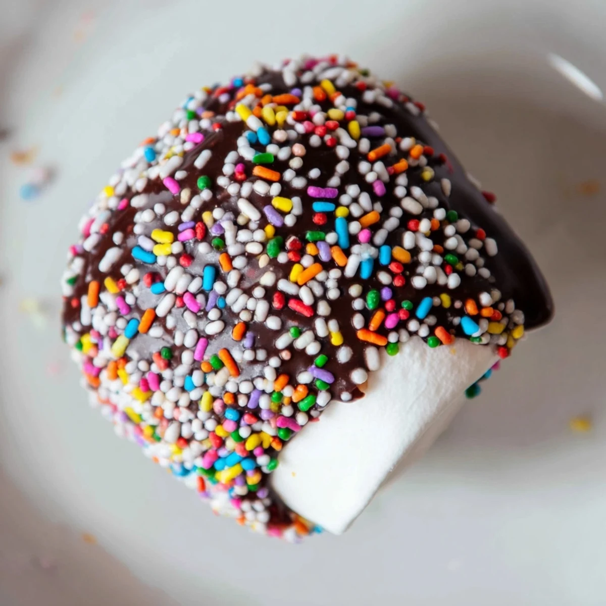 Fluffy marshmallows on sticks dipped in rich melted chocolate and rolled in colorful sprinkles for a festive party treat.  