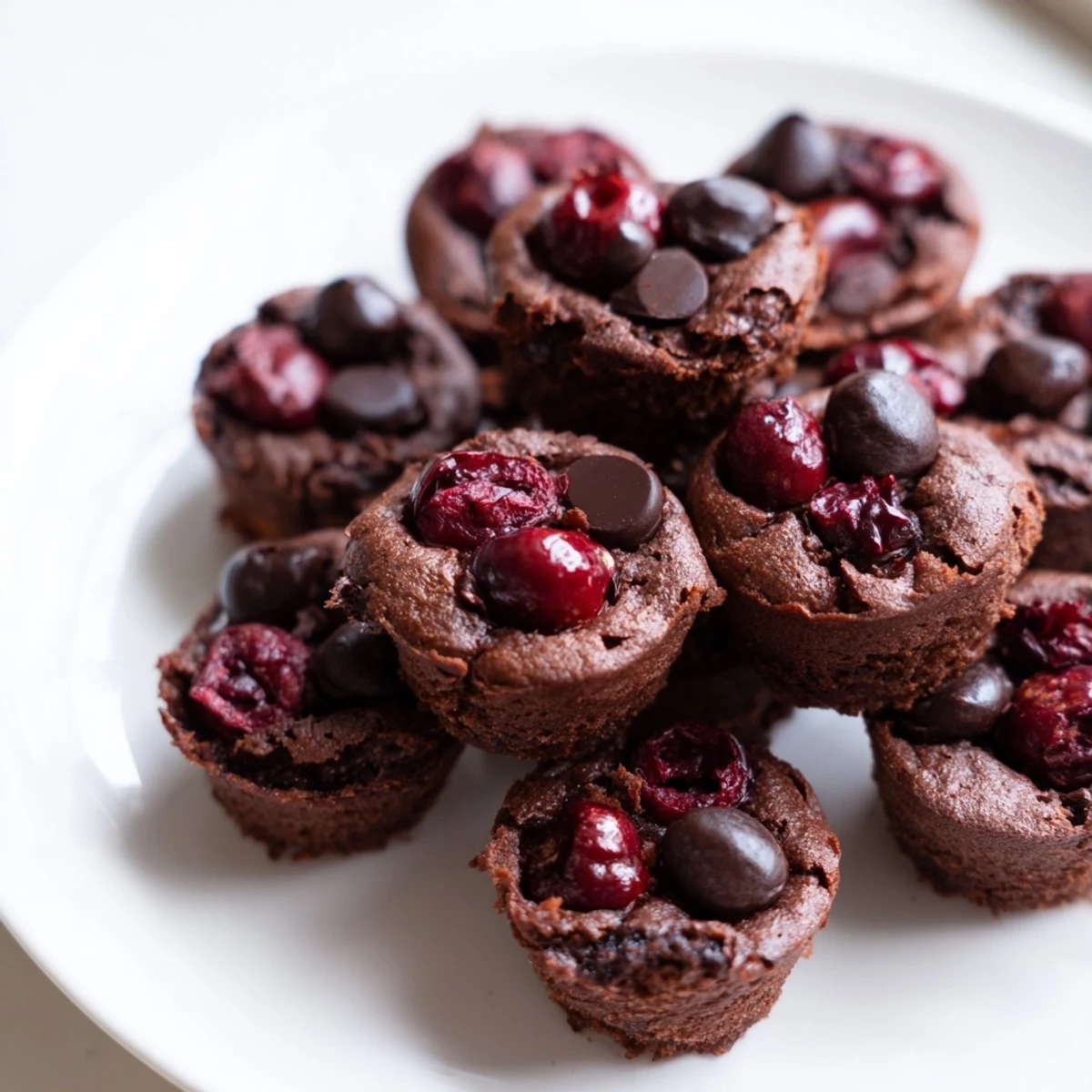 Moist Chocolate Cherry Brownie Bites dusted with cocoa powder, perfect for snacking or a homemade dessert party platter.