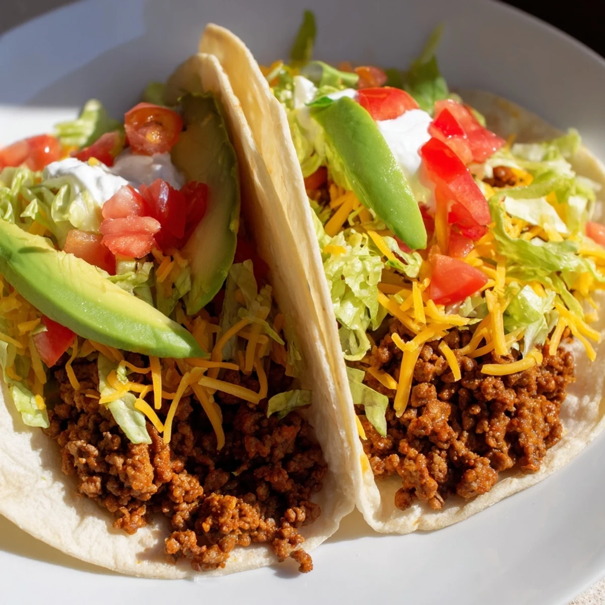 Easy weeknight beef tacos with homemade seasoning, served with lime wedges and sour cream on a rustic wooden board.