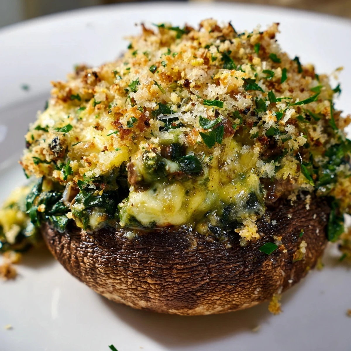 These savory Vegetarian Stuffed Mushrooms with Spinach and Cheese are arranged on a platter, perfect for a party appetizer or light dinner.  