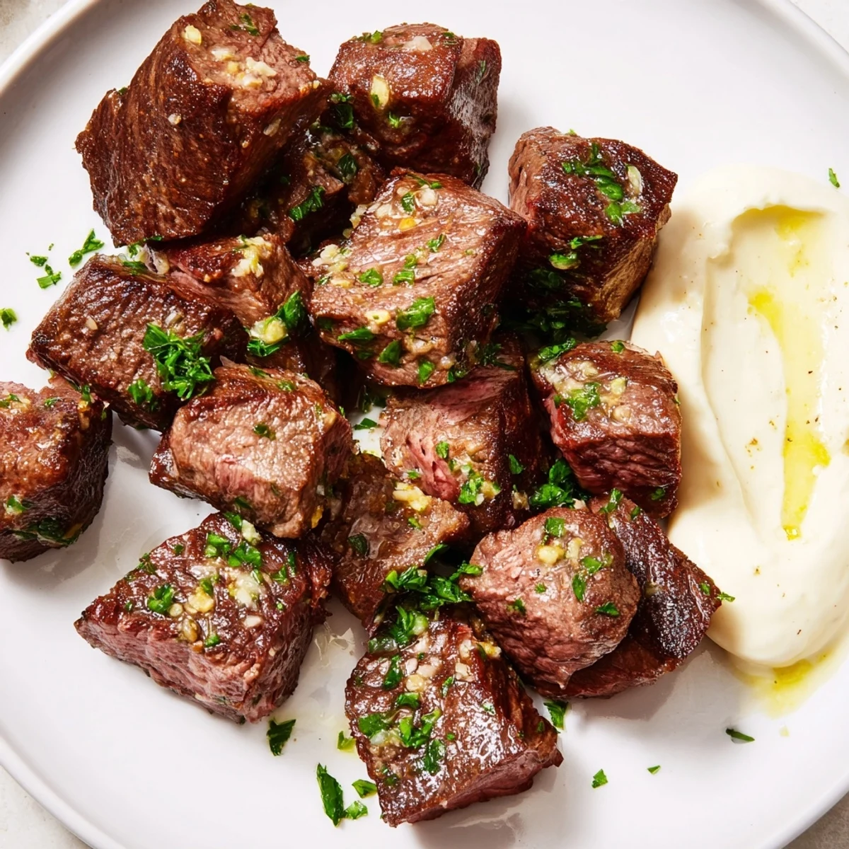 Tender, juicy Garlic Butter Steak Bites seared to perfection, served alongside a rich and tangy horseradish cream sauce.