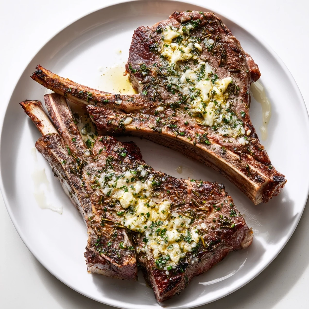 Plated Air Fryer Lamb Chops with Garlic Butter served alongside roasted vegetables for a complete meal.