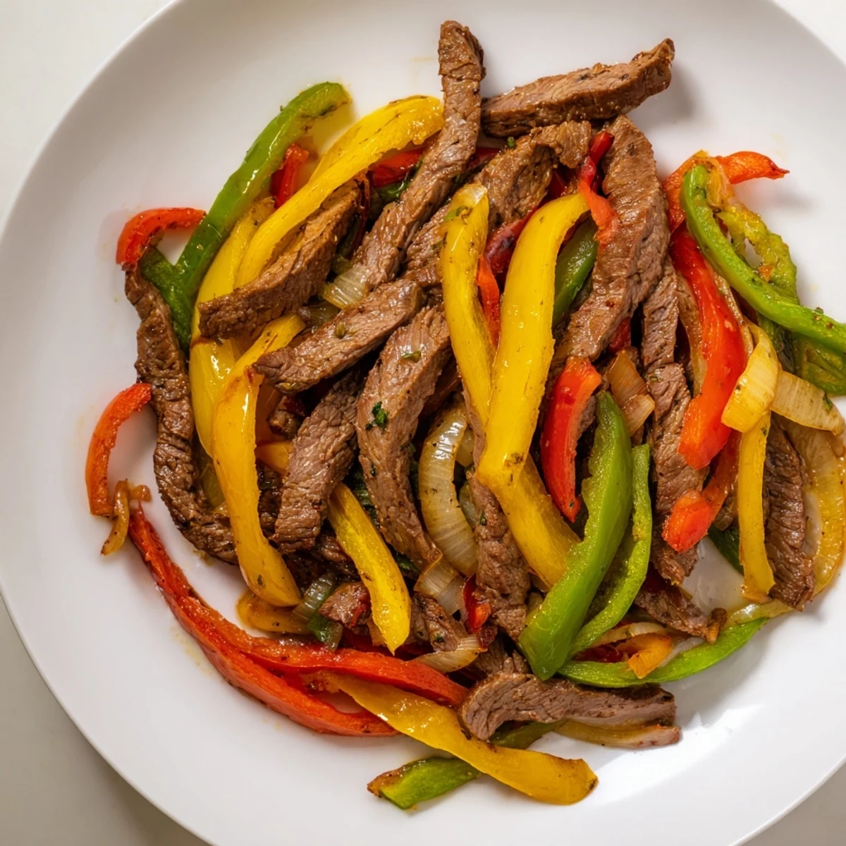 Sizzling Beef Fajitas with Peppers and Onions on a hot skillet, surrounded by warm corn tortillas and fresh lime wedges.