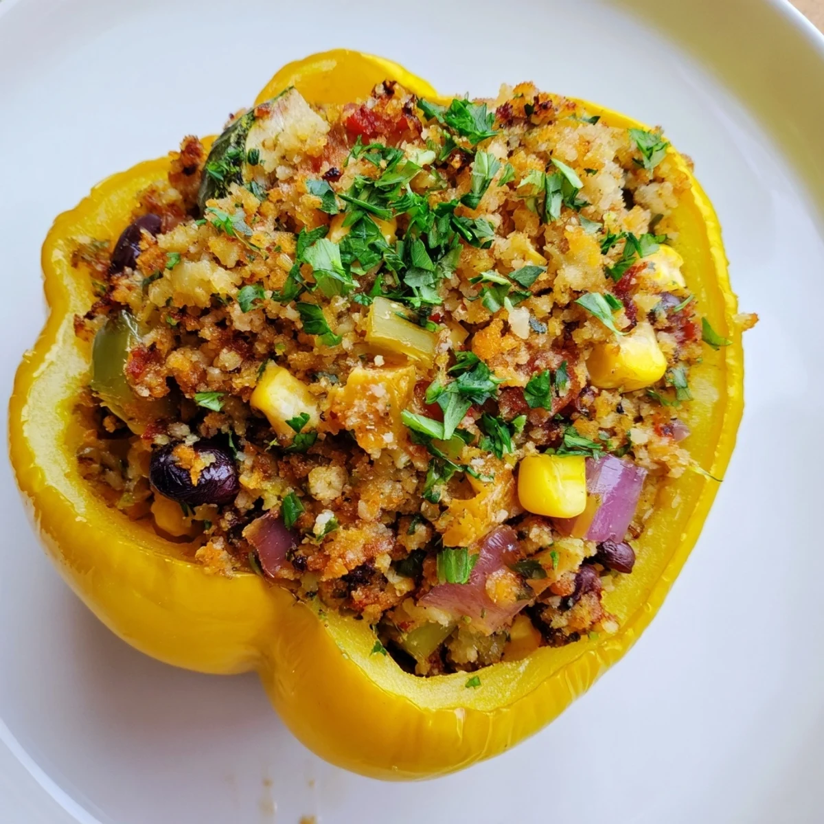 Golden-brown Cajun Potato Stuffed Bell Peppers rest in a white baking dish, steaming slightly.