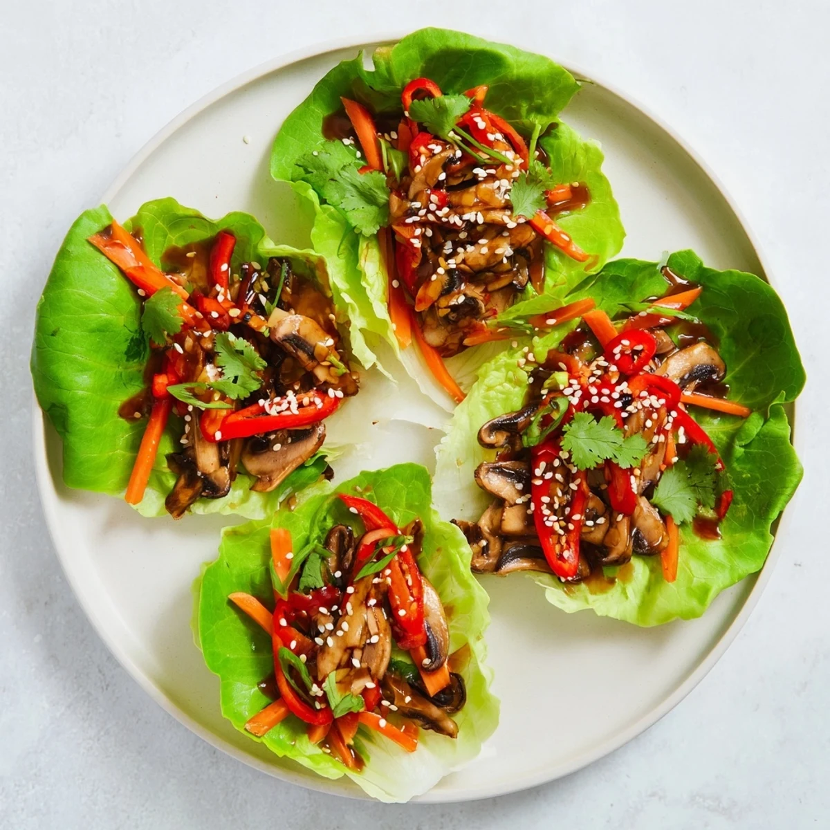 Golden shiitake mushrooms and colorful veggies make these Asian-inspired Shiitake Mushroom Lettuce Wraps a perfect light vegetarian appetizer.