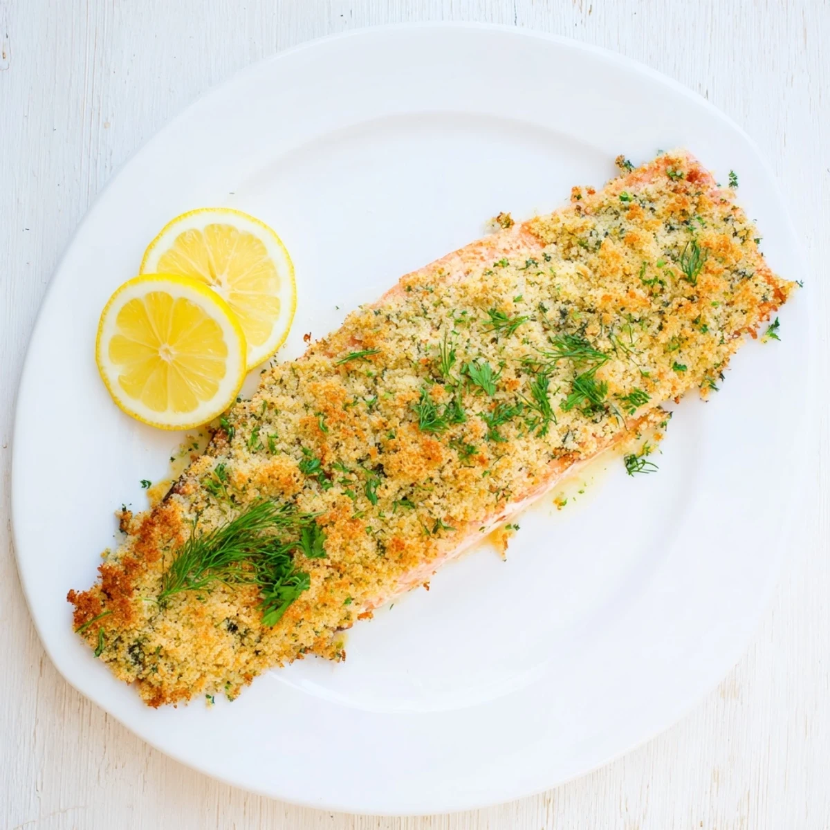 Freshly grated Parmesan and herbs top this baked salmon, flaking beautifully with a fork.