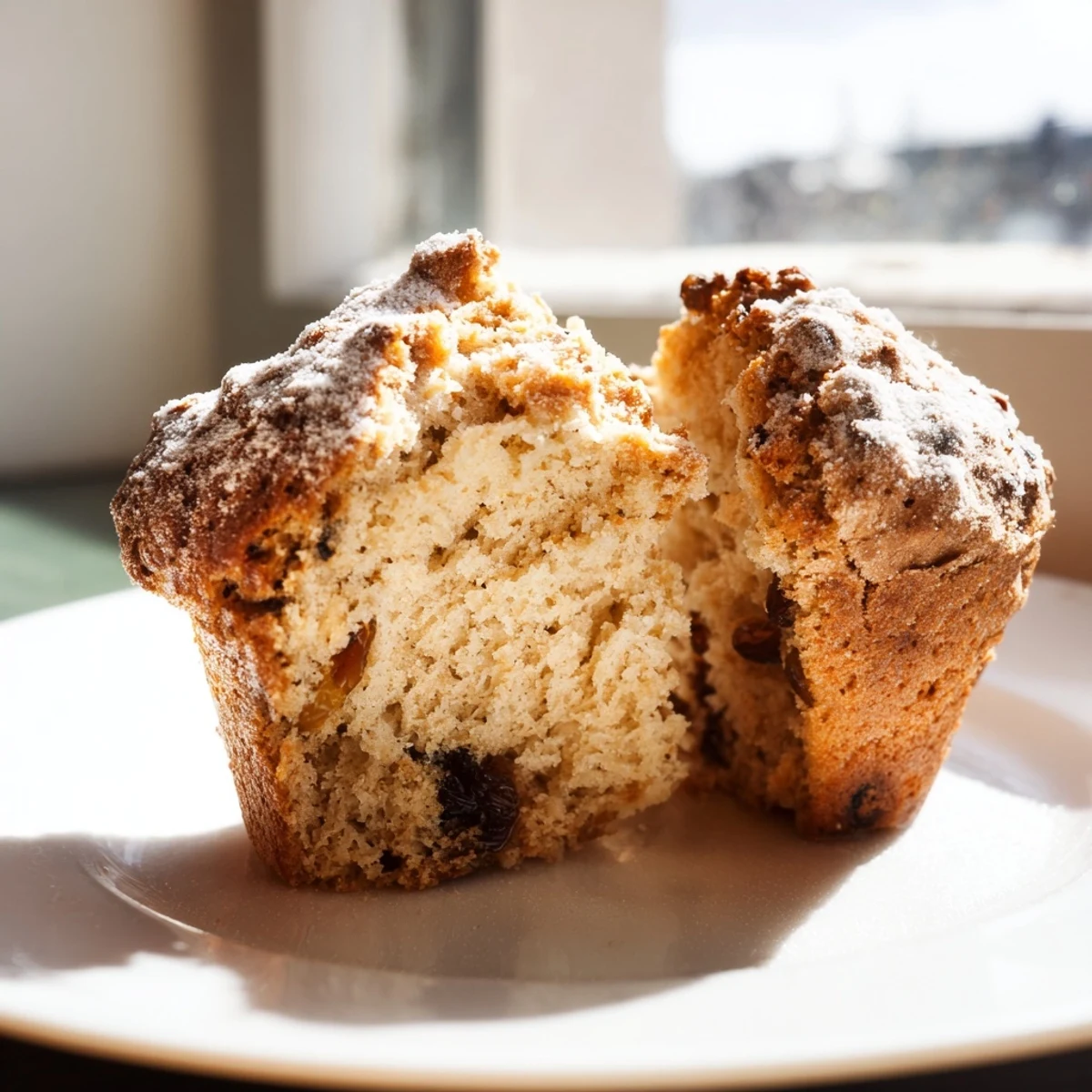 A warm Irish Soda Bread Muffin showcases a golden, crispy crust and soft, crumbly interior, perfect with butter and jam.
