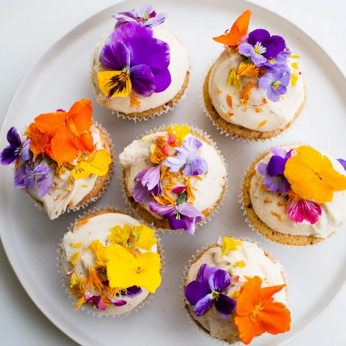 Delicate vanilla Wild Flower Cupcakes topped with light buttercream and vibrant edible wildflowers for spring gatherings.