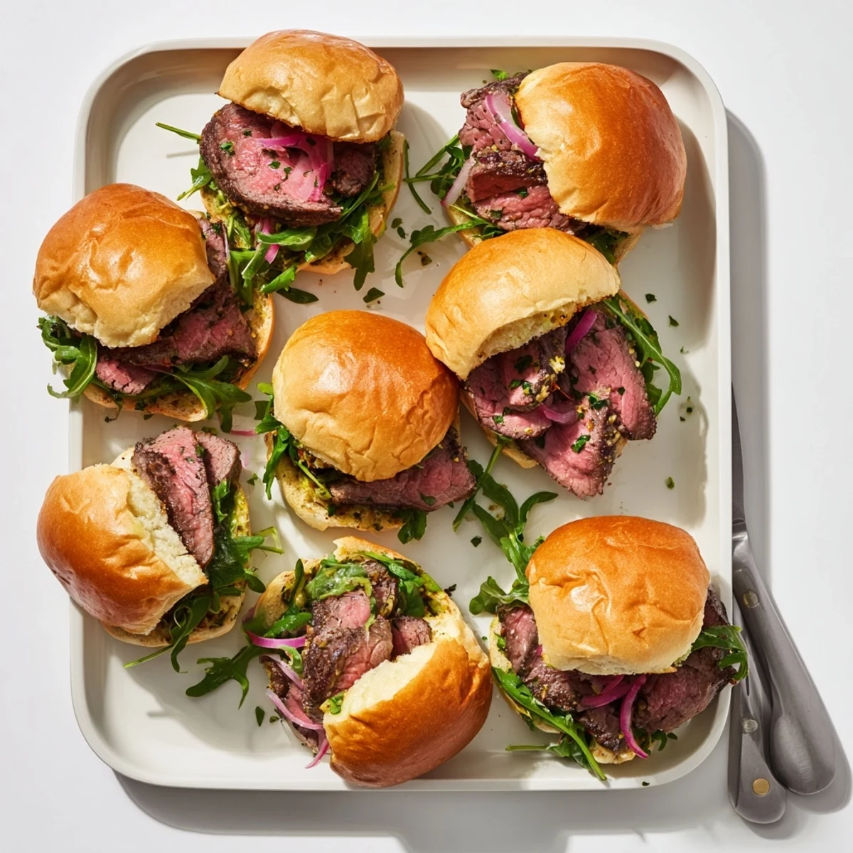 Warm, buttery buns filled with tender sliced ribeye and bright arugula, finished with a generous spread of cowboy butter. 