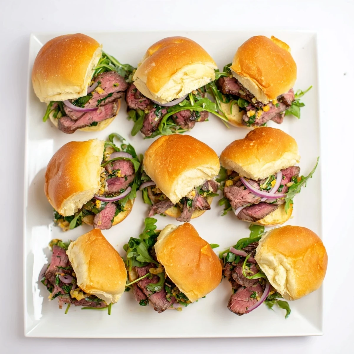 Freshly grilled steak slices layered on toasted slider buns with a melting dollop of homemade zesty cowboy butter. 
