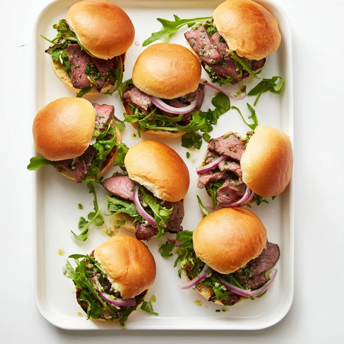 Game day Cowboy Butter Steak Sliders served hot on soft buns, featuring juicy steak and a bold, herb-filled butter topping.