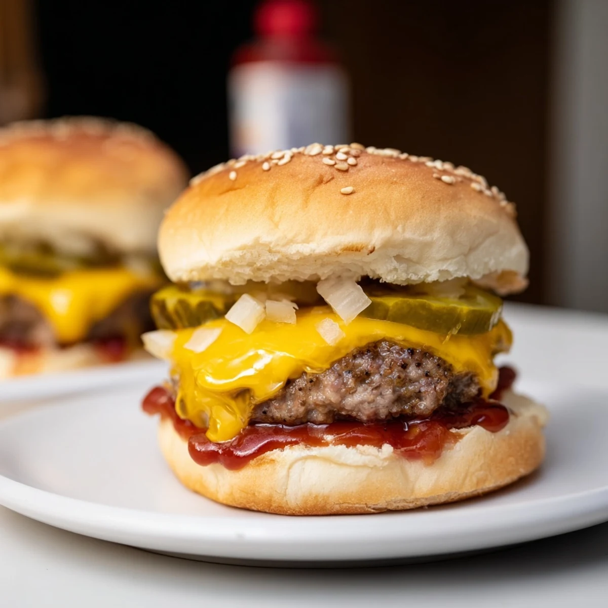 Golden-toasted White Trash Sliders with melted cheese and pickles on a plate, served alongside potato chips for a casual game-day snack.