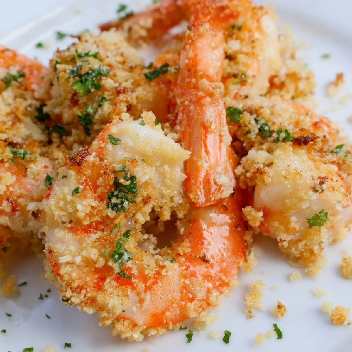 Juicy Air Fryer Garlic Parmesan Shrimp arranged beside bright lemon wedges, perfect for a quick low-carb appetizer or dinner.