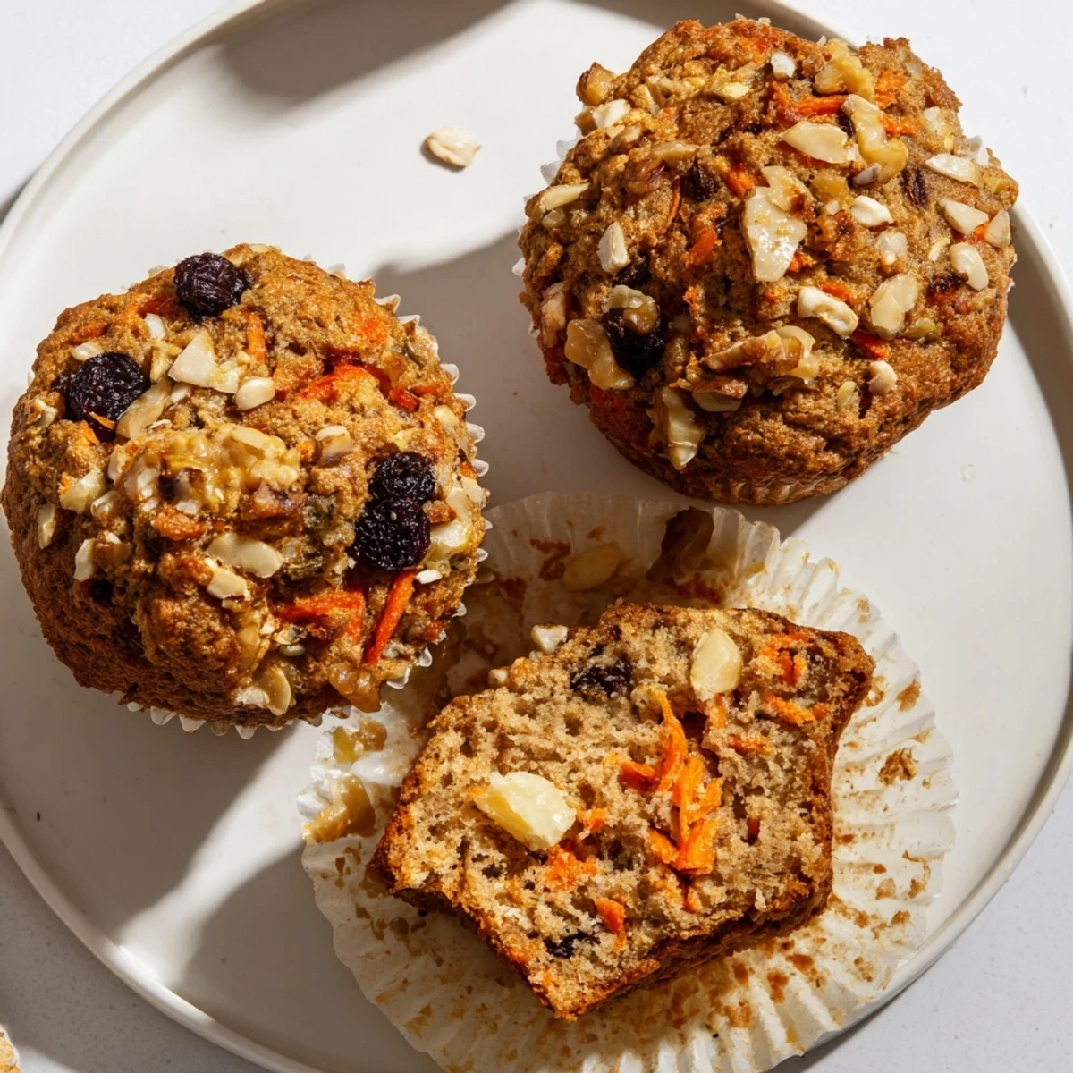 Warm Morning Glory Muffins with raisins and coconut alongside a steaming cup of morning coffee.