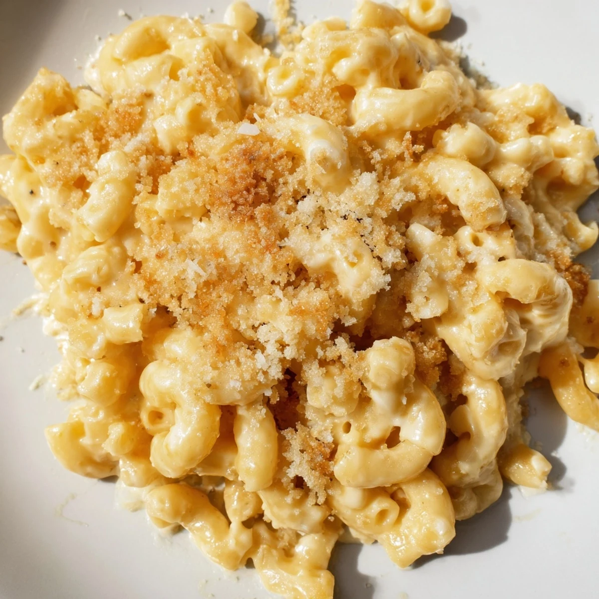 Creamy Boursin mac and cheese with melted cheese sauce coating elbow pasta in a white bowl