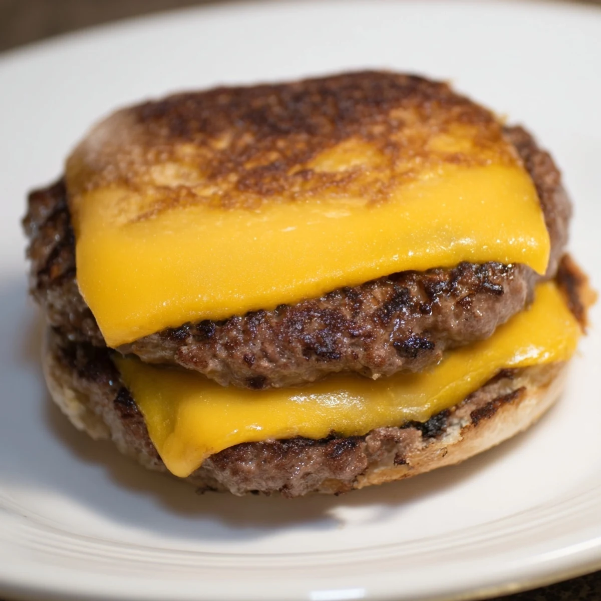 Perfectly air fried hamburger patties stacked high with crisp lettuce and tomato