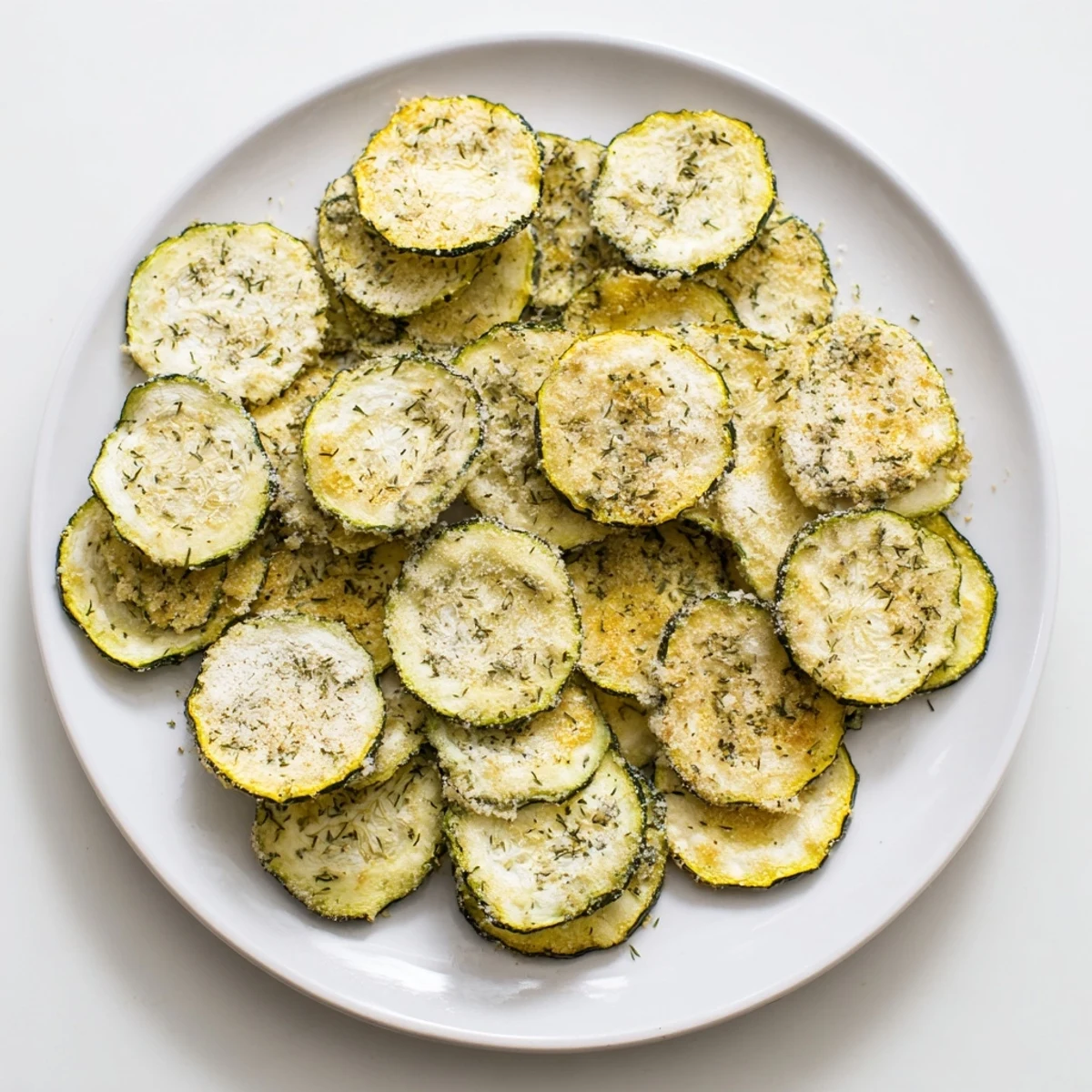 Crispy dehydrated cucumber slices coated in savory ranch seasoning, perfect for healthy gluten-free snacking.