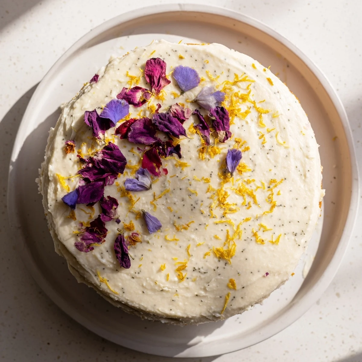 London Fog cake slice revealing Earl Grey infused layers with vanilla bean frosting