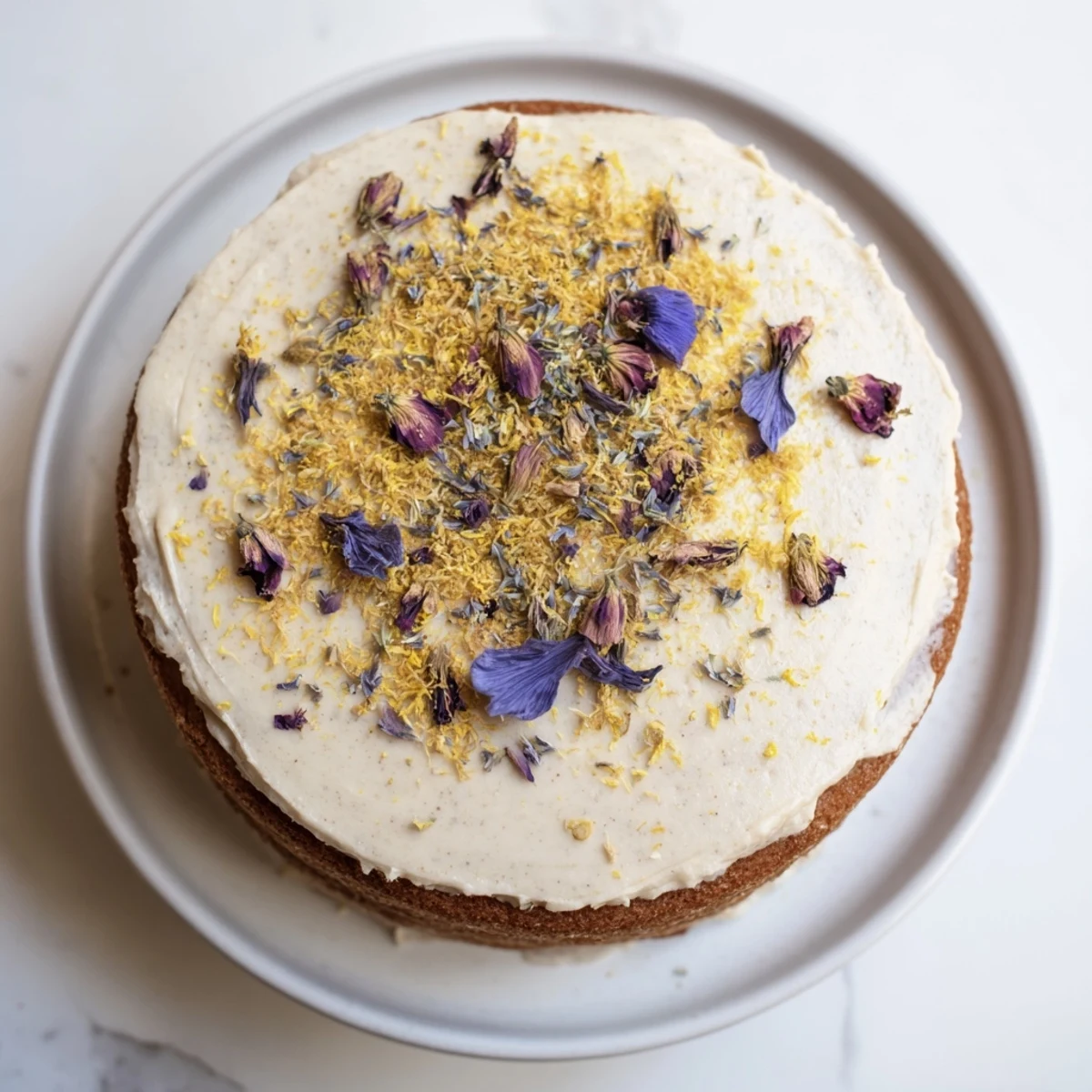 Homemade London Fog cake on white plate showcasing bergamot tea sponge and silky frosting