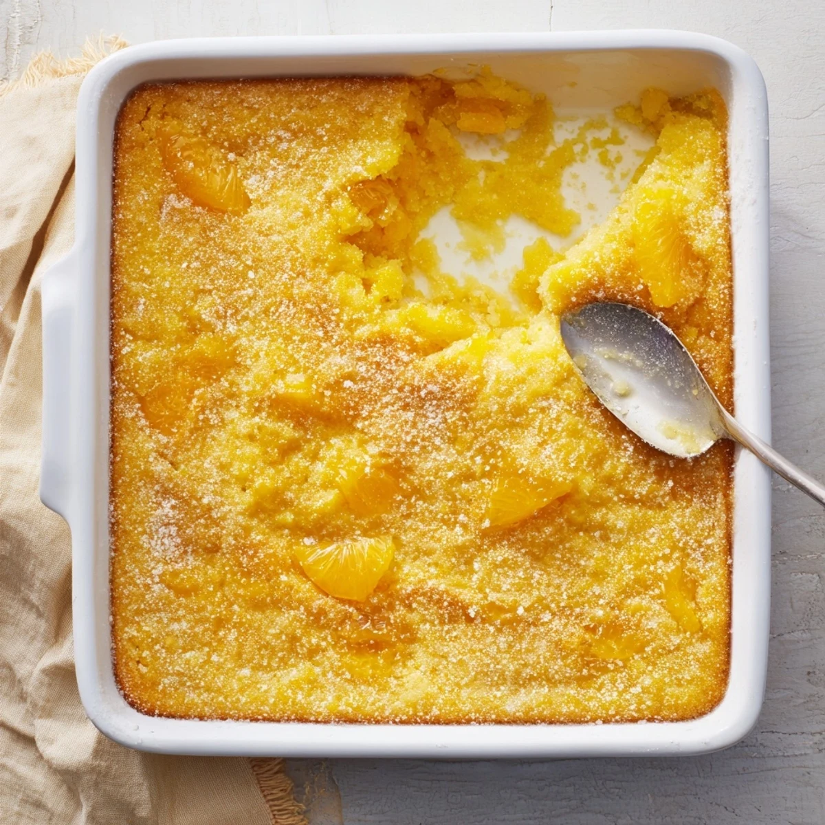 Golden citrus lemon dump cake baked to perfection with bubbling fruit and buttery yellow cake topping