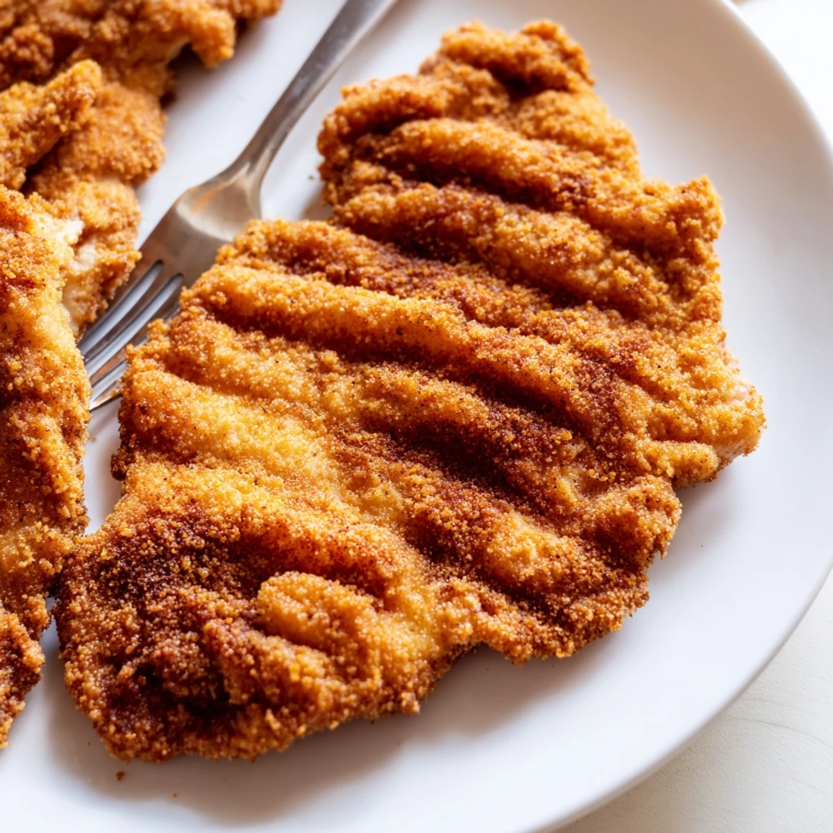 Tender juicy crispy chicken fried chicken breast fillet with crunchy golden crust close-up view