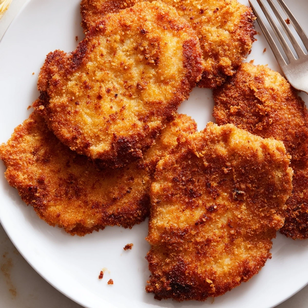 Southern-style crispy chicken fried chicken pieces stacked on a wire rack after deep frying