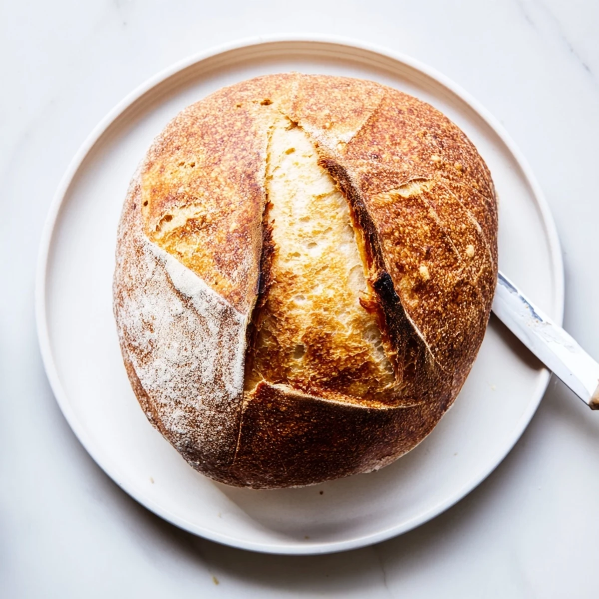 Rustic homemade crusty bread loaf sliced thick, ready for butter or soups