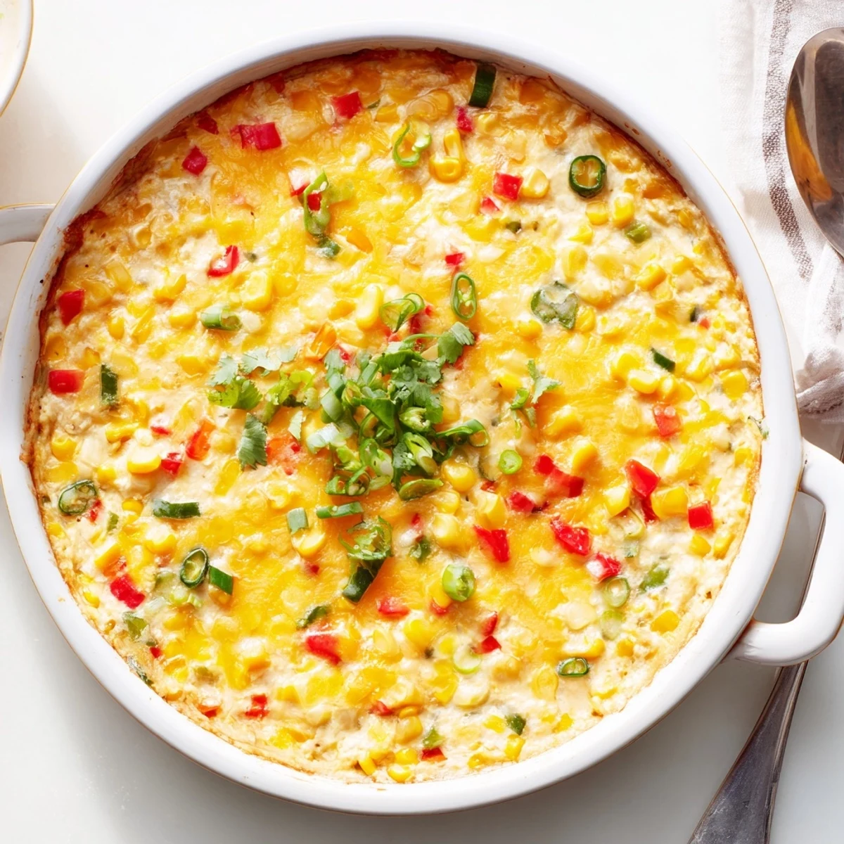 Savory corn appetizer with roasted corn kernels and Monterey Jack cheese perfect for party dipping