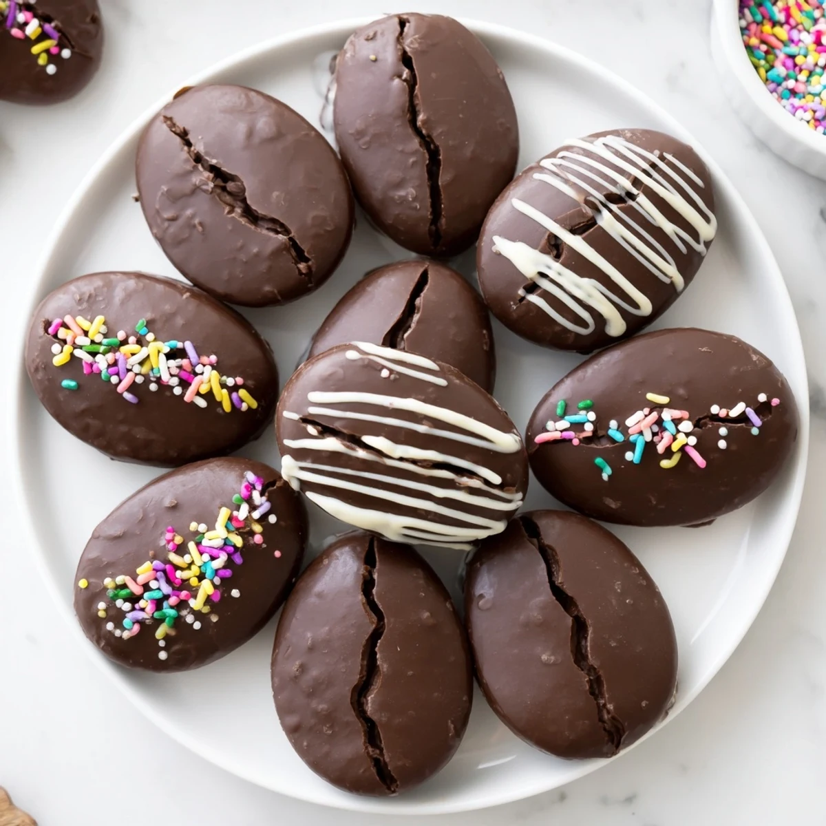 Handmade peanut butter Easter eggs topped with colorful sprinkles for festive spring dessert