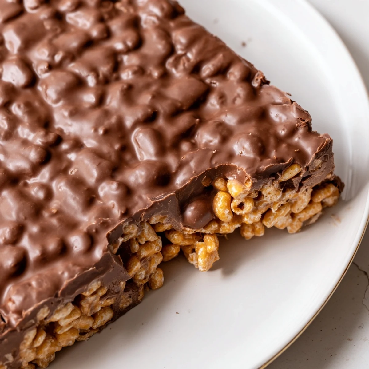 Golden no-bake gluten-free honey Chex chocolate peanut butter bars feature a glossy chocolate layer over crunchy cereal squares
