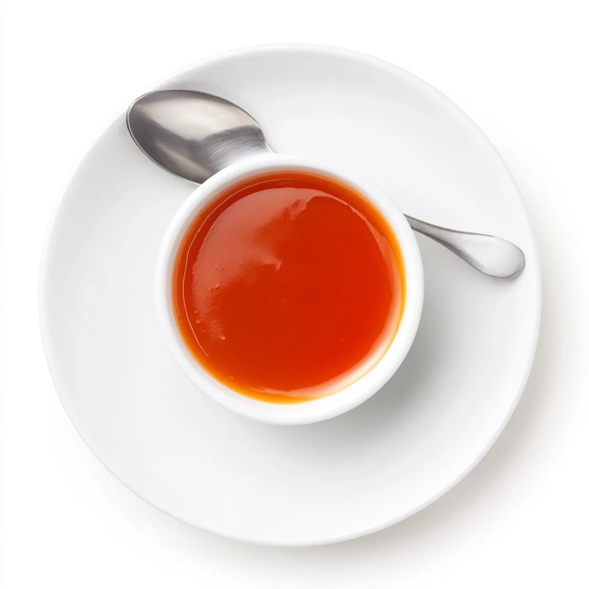 Rich orange McDonalds sweet and sour sauce pooled in small glass dipping bowl