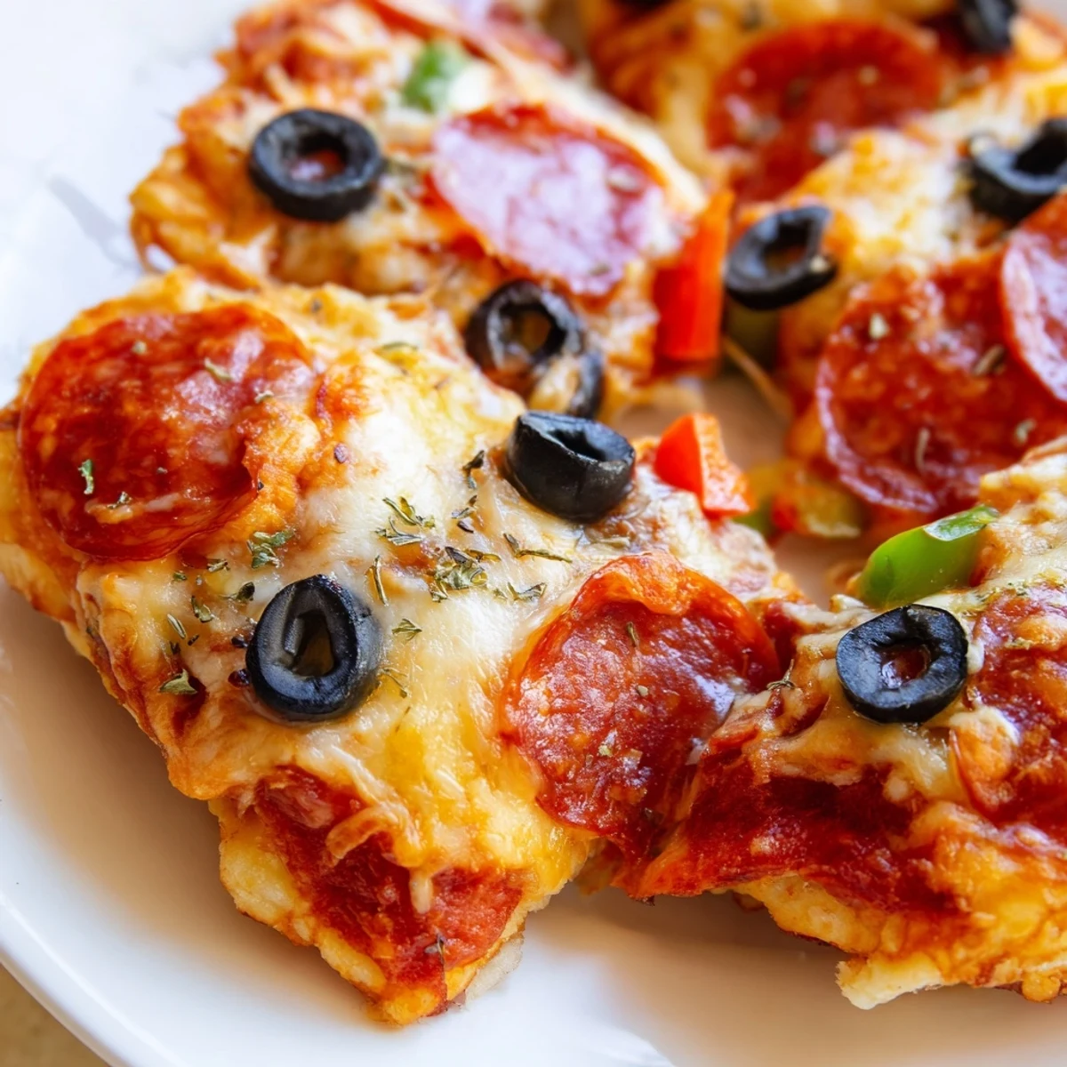 Golden cheesy Bubble Up Biscuit Pizza Casserole with pepperoni slices bubbling through fluffy biscuit pieces