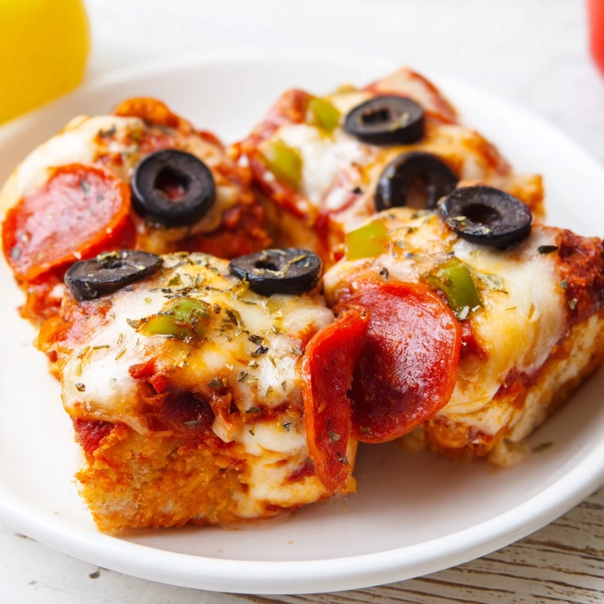 Bubble Up Biscuit Pizza Casserole fresh from the oven with melted mozzarella and golden biscuit tops