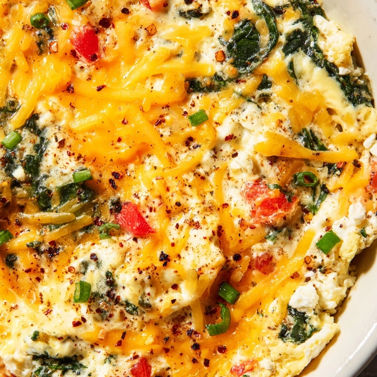 High protein baked cottage cheese eggs sprinkled with paprika and fresh chives