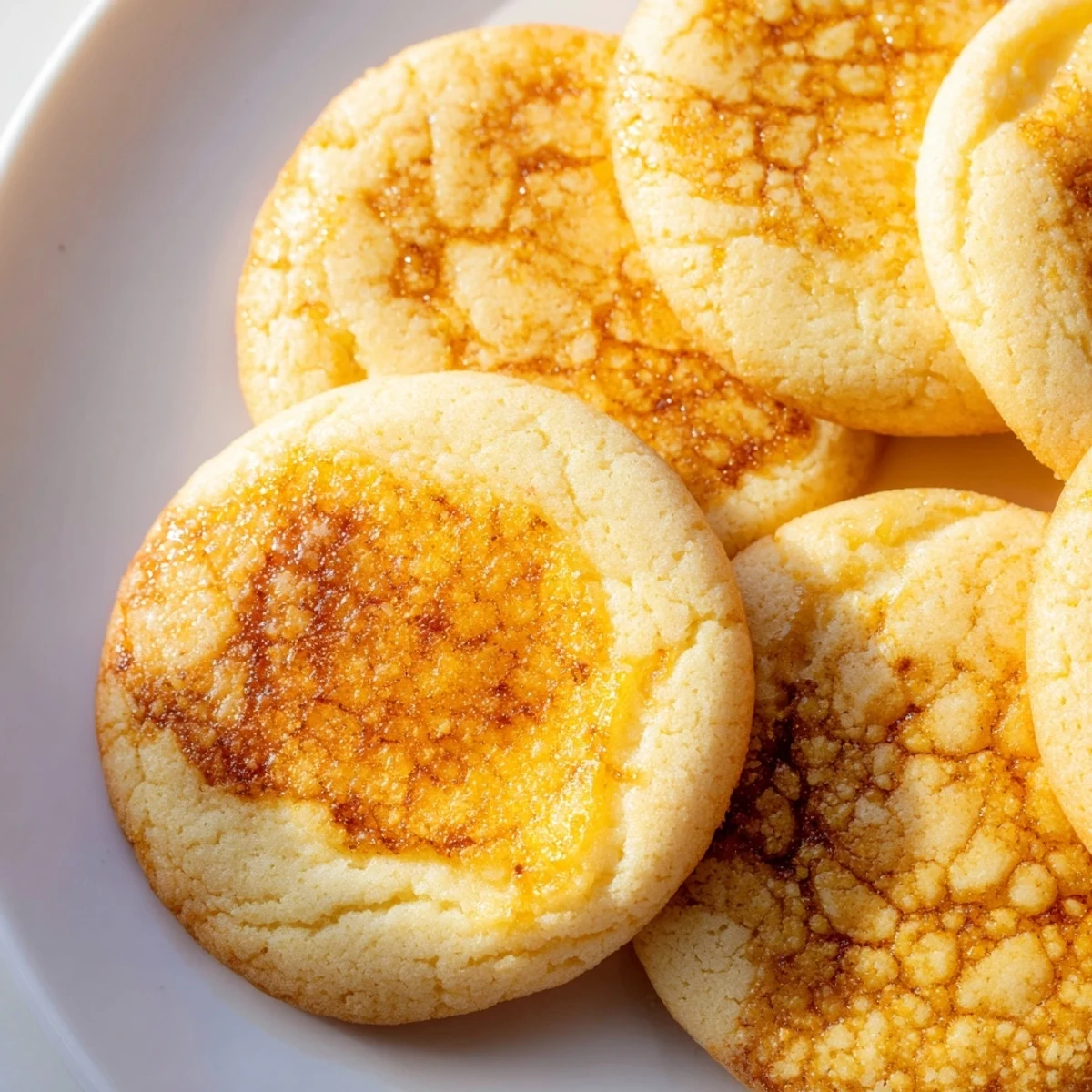 Golden caramelized sugar tops these soft creme brulee cookies with creamy vanilla centers