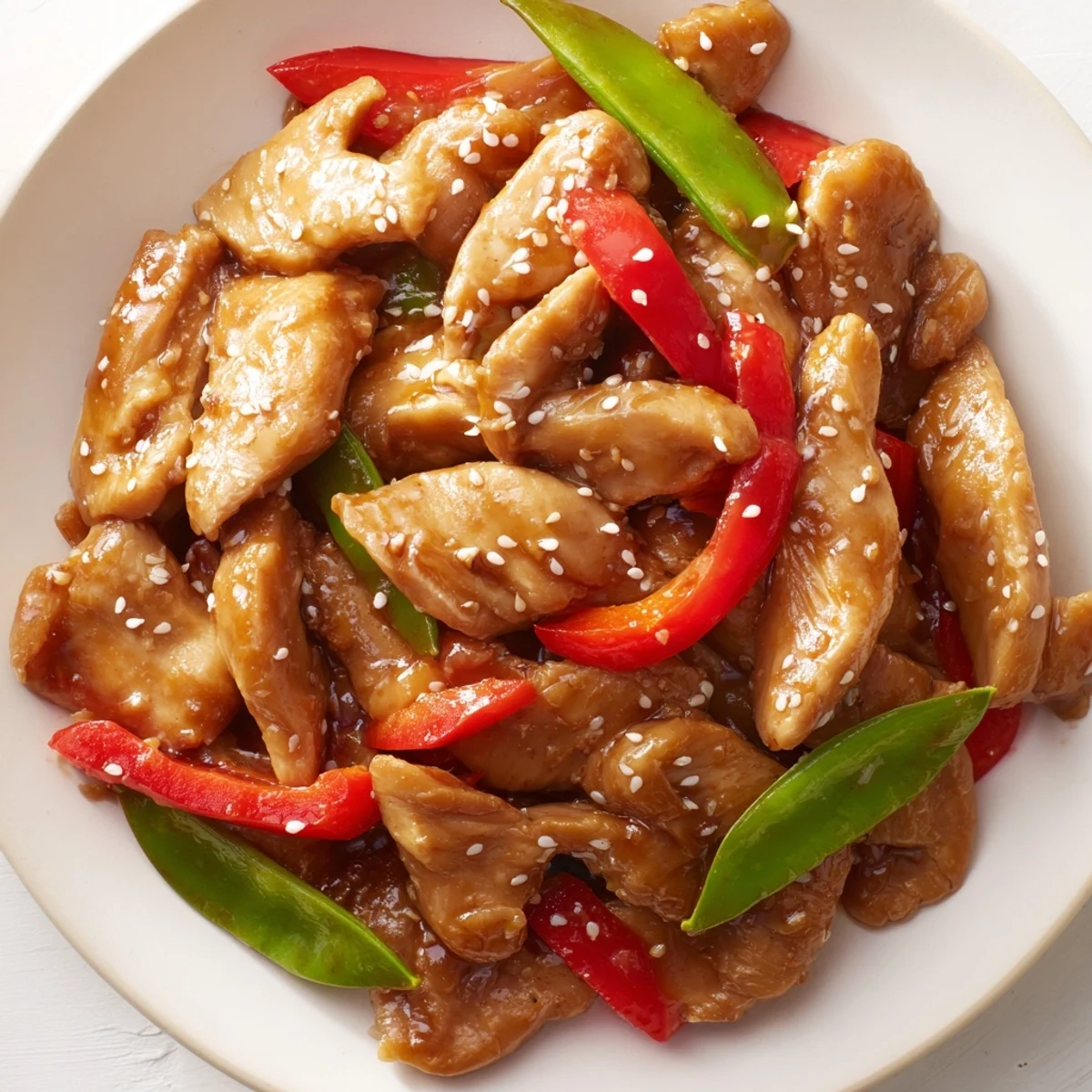 Sesame Soy Chicken Stir Fry in a wok with colorful vegetables and glossy sauce