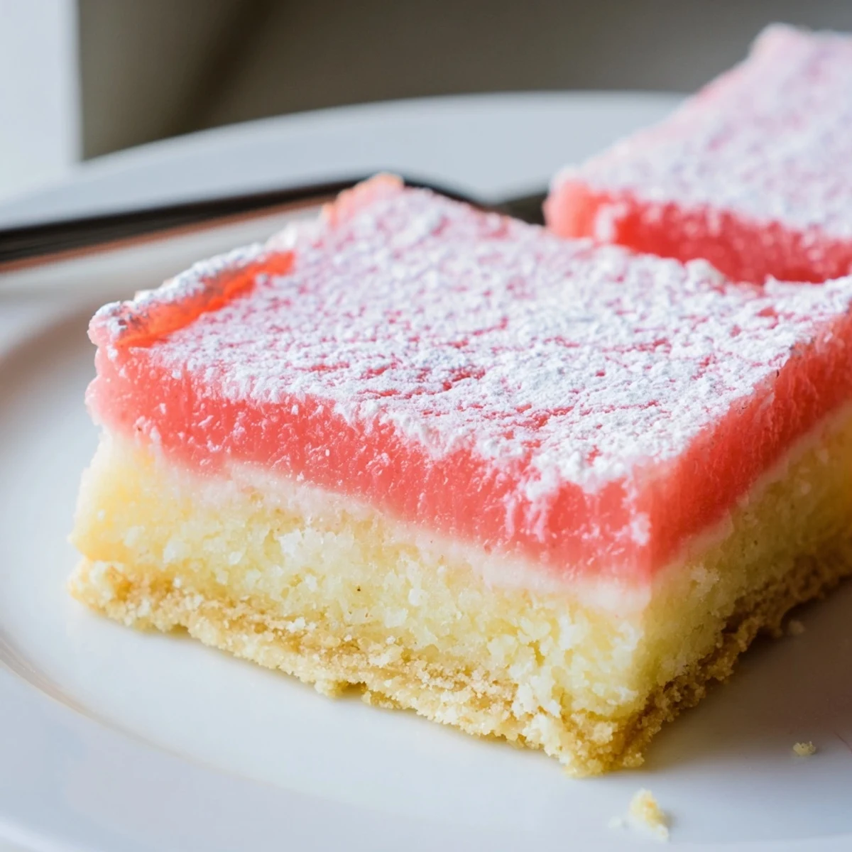 Tangy grapefruit bars featuring vibrant pink custard atop a tender crust