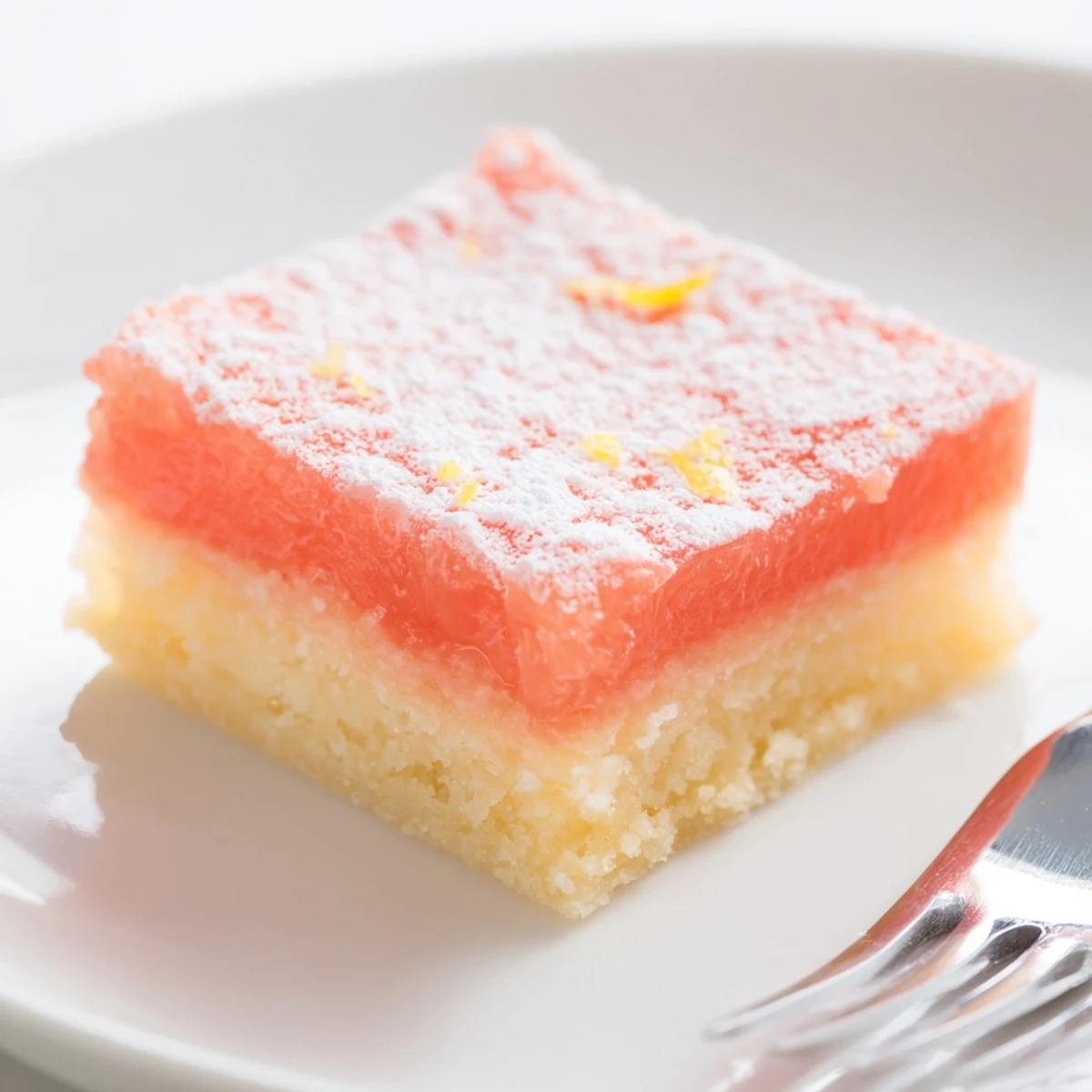 Powdered sugar dusted grapefruit bars sliced into neat citrus dessert squares