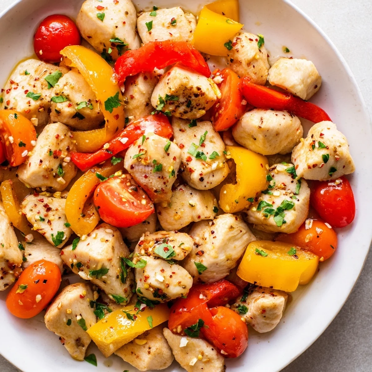 Smoky quick flavorful one pan dish served hot with fresh parsley and lemon
