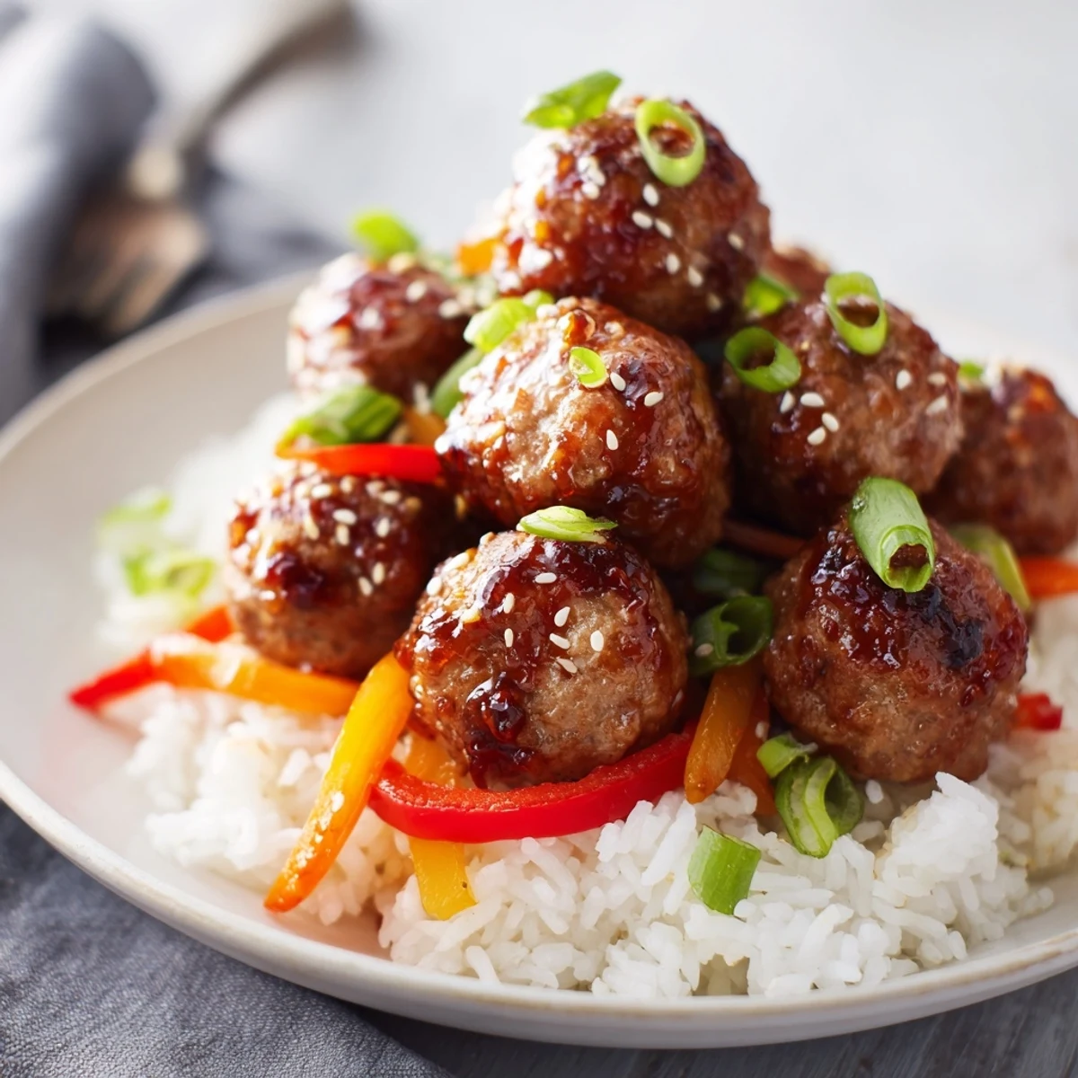 Weeknight Hello Fresh Firecracker Meatballs tossed in fiery sauce, served steaming.
