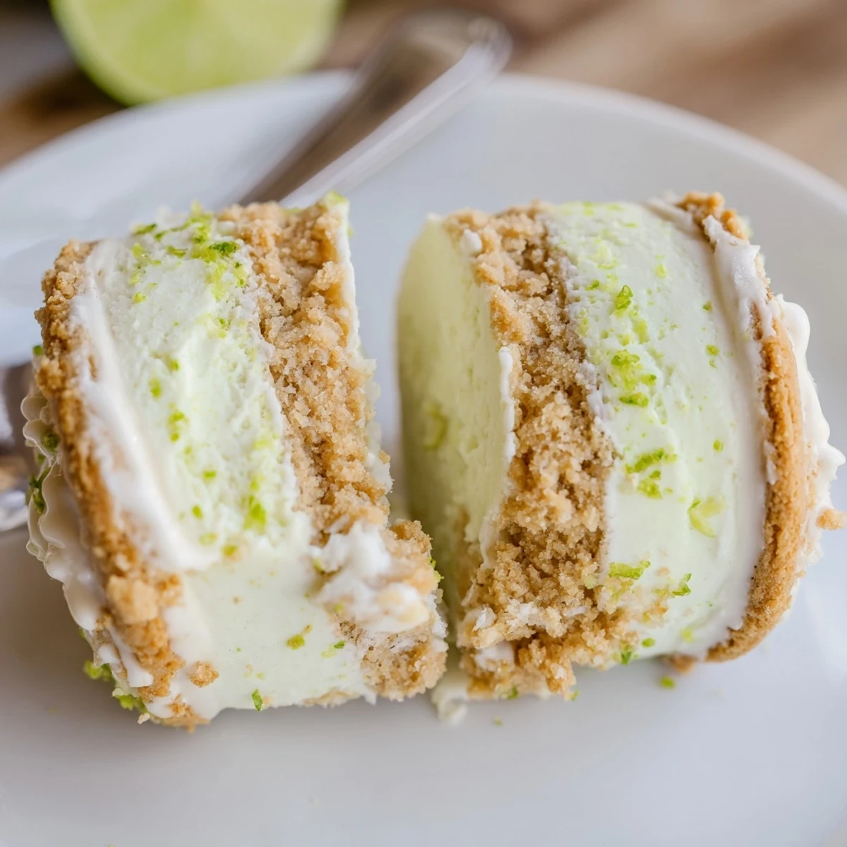 Chilled Key Lime Pie Ice Cream Sandwiches with bright zest, creamy cool center